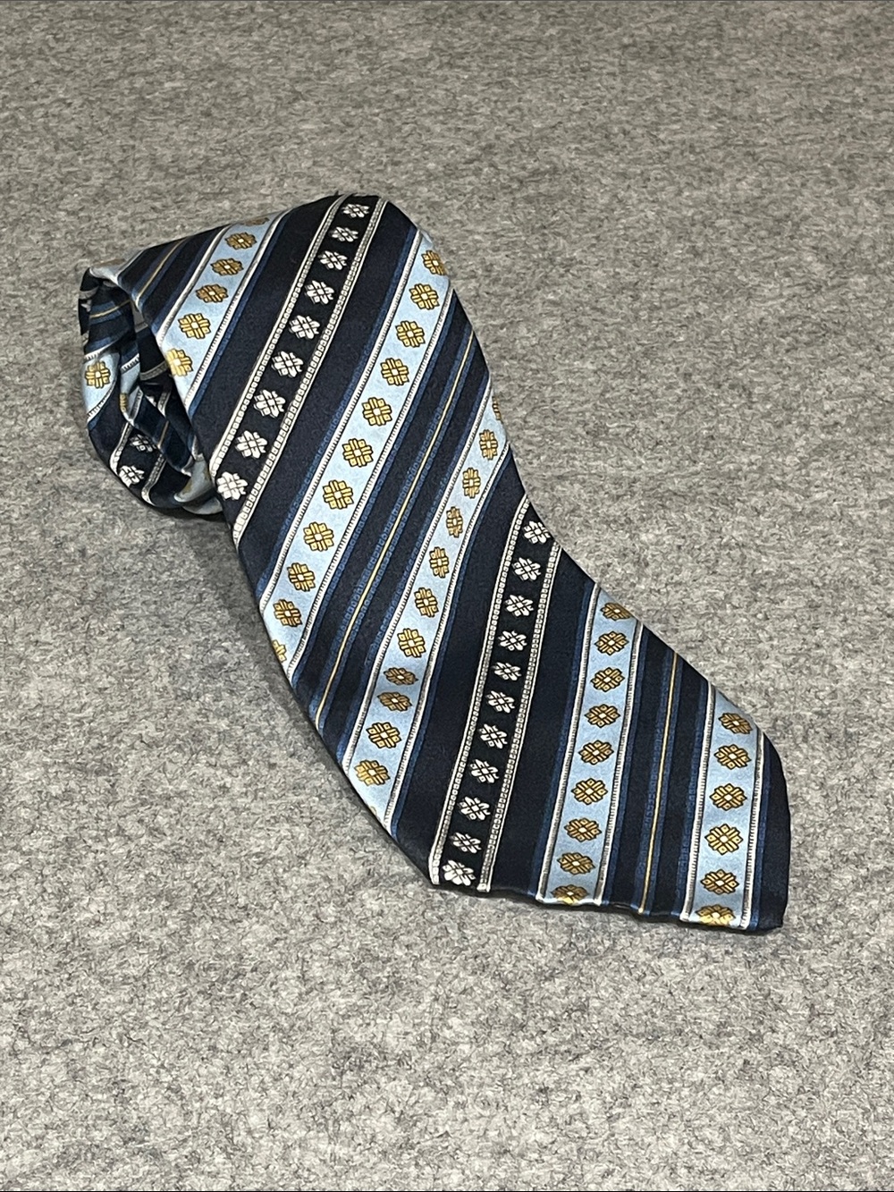 Vintage Christian Dior Navy, Light Blue and Gold Striped Tie